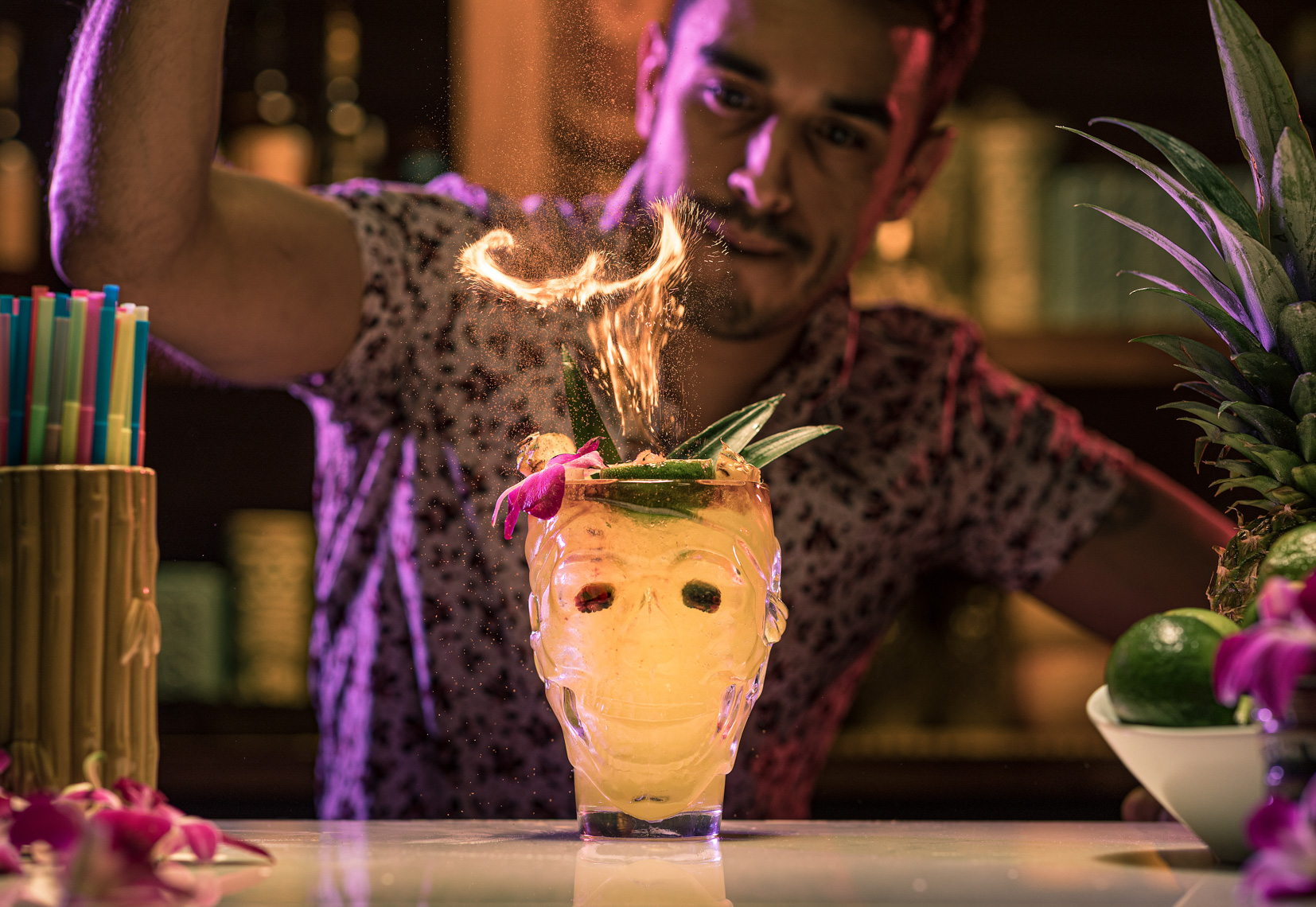 Styled Product Photograph by Jason Risner of a Lost Lei Tiki Bar Cocktail 