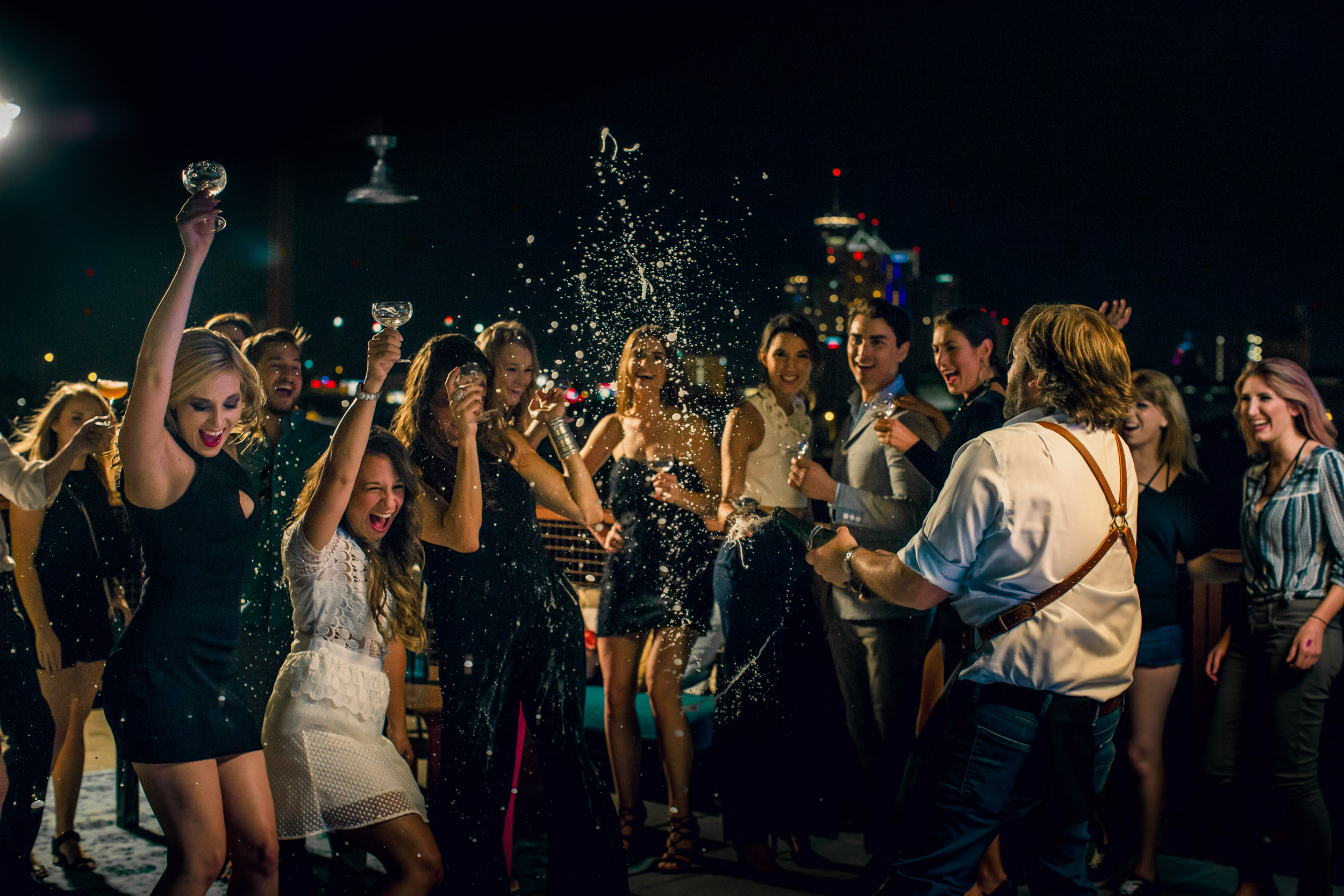 champagne toast and spray at paramour bar in san antonio texas