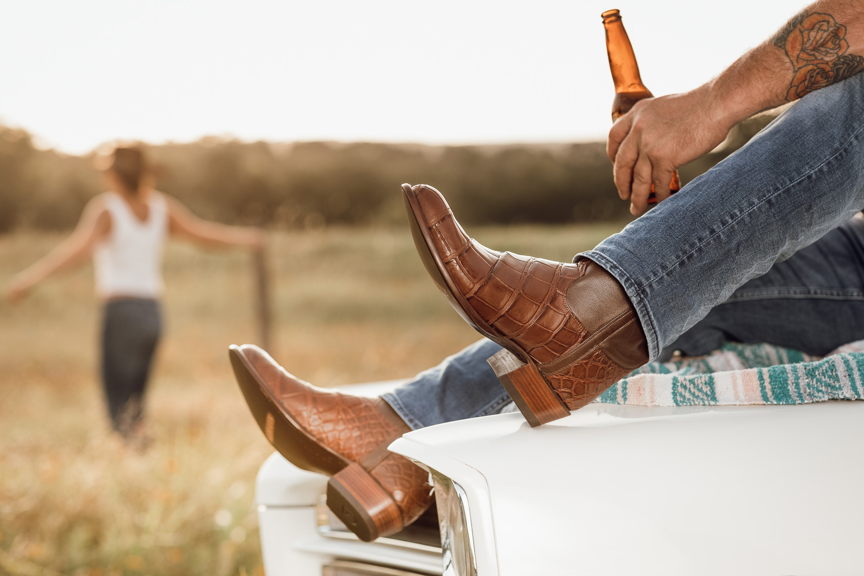 Photo of Tecovas Boots on a Car Hood by Product Photographer Jason Risner 
