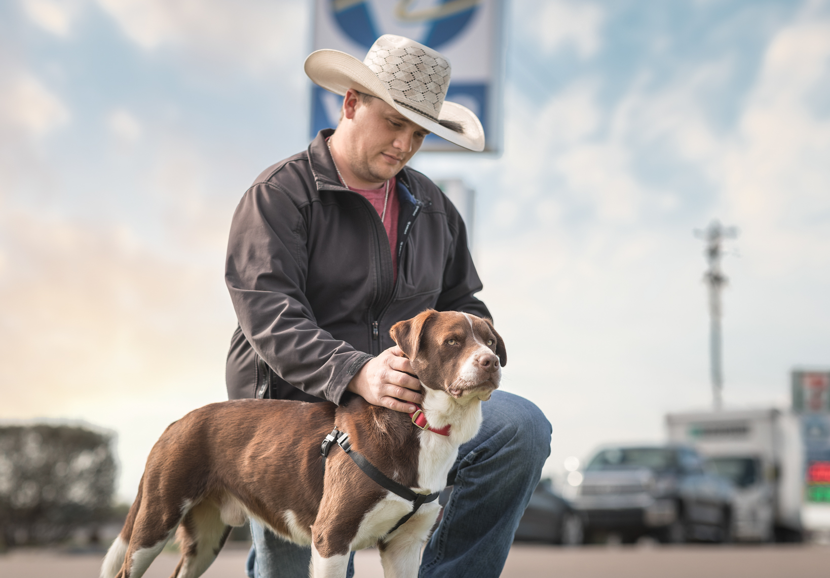 Man and Dog Photographed at Valero Gas Station by Lifestyle Photographer Jason Risner 
